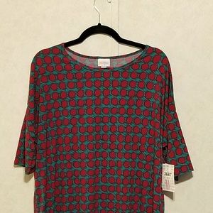 NWT Medium LulaRoe Irma Shirt-Green & Red Polkadot